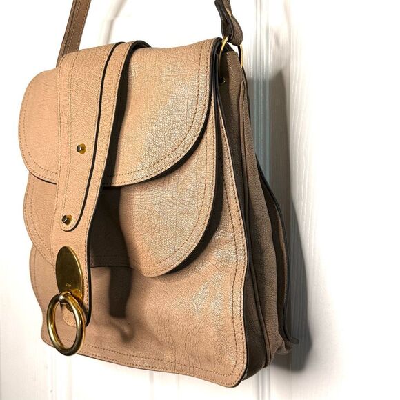 Chloé Kathleen Flap Shoulder Bag Top Handle Nude Tan Leather Gold Ring Hardware - Picture 3 of 10